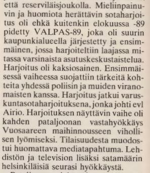 TomiLounema's tweet photo. @coldwarfinland Valpas-89 harjoituksesta ei juurikaan löydy tietoa netistä. Jalkaväen vuosikirjassa XIX v. 1991, Joukko-osastot kertovat osassa Uudenmaan Jääkäripataljoonan katsauksessa, s. 214, on oheinen teksti Valpas-89 harjoitukseen liittyen. #sotaharjoitus #asutuskeskustaistelu #uudjp https://t.co/nlgHcidYJ1