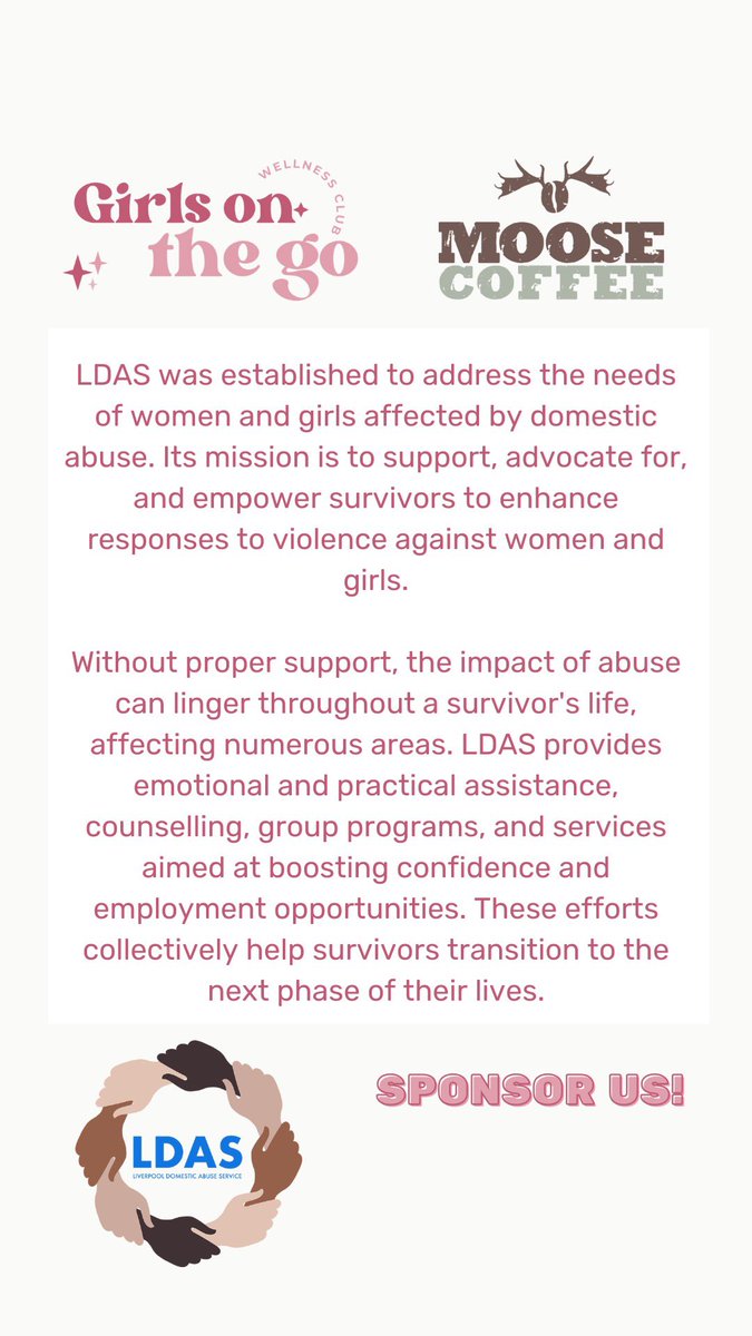 📢 Exciting news! On Sunday, September 1st, eight of our team members are running the Sefton Women's 10K with Girls on the Go to support the Liverpool Domestic Abuse Service (LDAS). 🏃‍♀️

We greatly appreciate any donations to help us raise funds 🙏

justgiving.com/page/moose-cof…