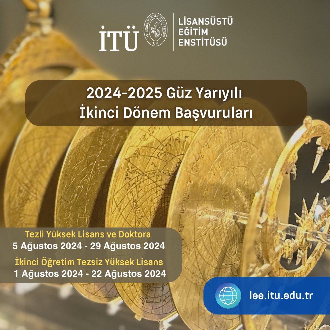 İTÜ Lisansüstü Eğitim Enstitüsü ikinci başvuruları başladı!

2024-2025 Güz Dönemi tezli yüksek lisans, örgün öğretim tezsiz yüksek lisans, ikinci öğretim tezsiz yüksek lisans ve doktora başvurularıyla siz de #İTÜdeLisansüstü eğitim ayrıcalığını yaşayabilir, 251. yılını kutlayan