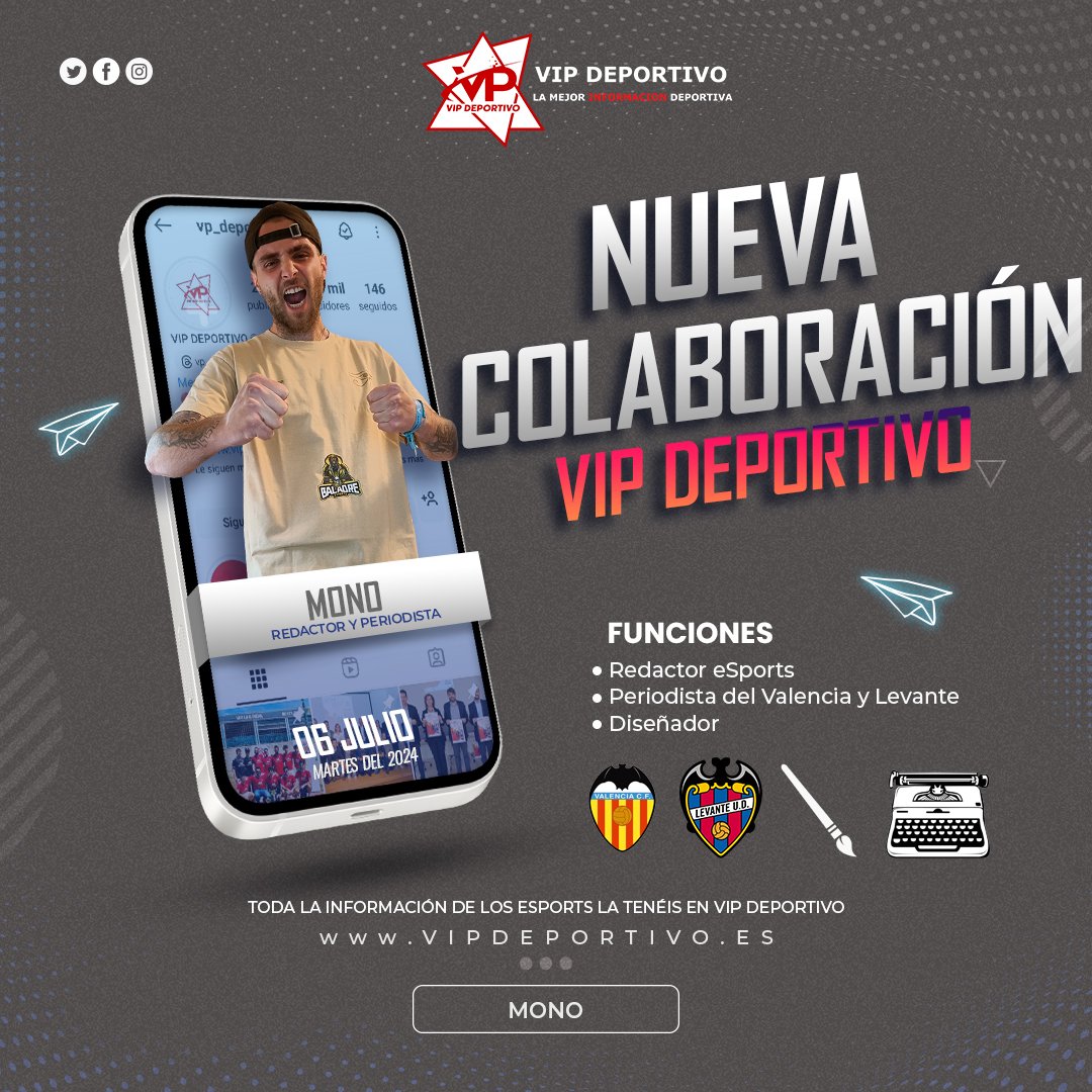 GMK MONO 🐒 (@mono_vlc14) on Twitter photo Pues aquí teneis una GRAN noticia para mi y para el entorno de los eSports
Entro como redactor enfocado en los eSports , quiero darle movimiento a todo lo relacionado con los eSports 🖥️
Además seré el periodista en ruedas de prensa para el Valencia y Levante🎙️
<a href="/VIP_Deportivo/">VIP Deportivo</a> Pues aquí teneis una GRAN noticia para mi y para el entorno de los eSports
Entro como redactor enfocado en los eSports , quiero darle movimiento a todo lo relacionado con los eSports 🖥️
Además seré el periodista en ruedas de prensa para el Valencia y Levante🎙️
<a href="/VIP_Deportivo/">VIP Deportivo</a>