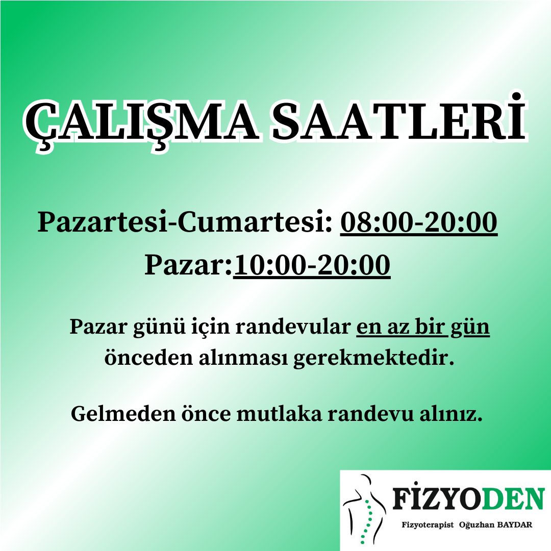 Çalışma Saatlerimiz:
Pazartesi-Cumartesi : 08:00-20:00
Pazar: 10:00-20:00