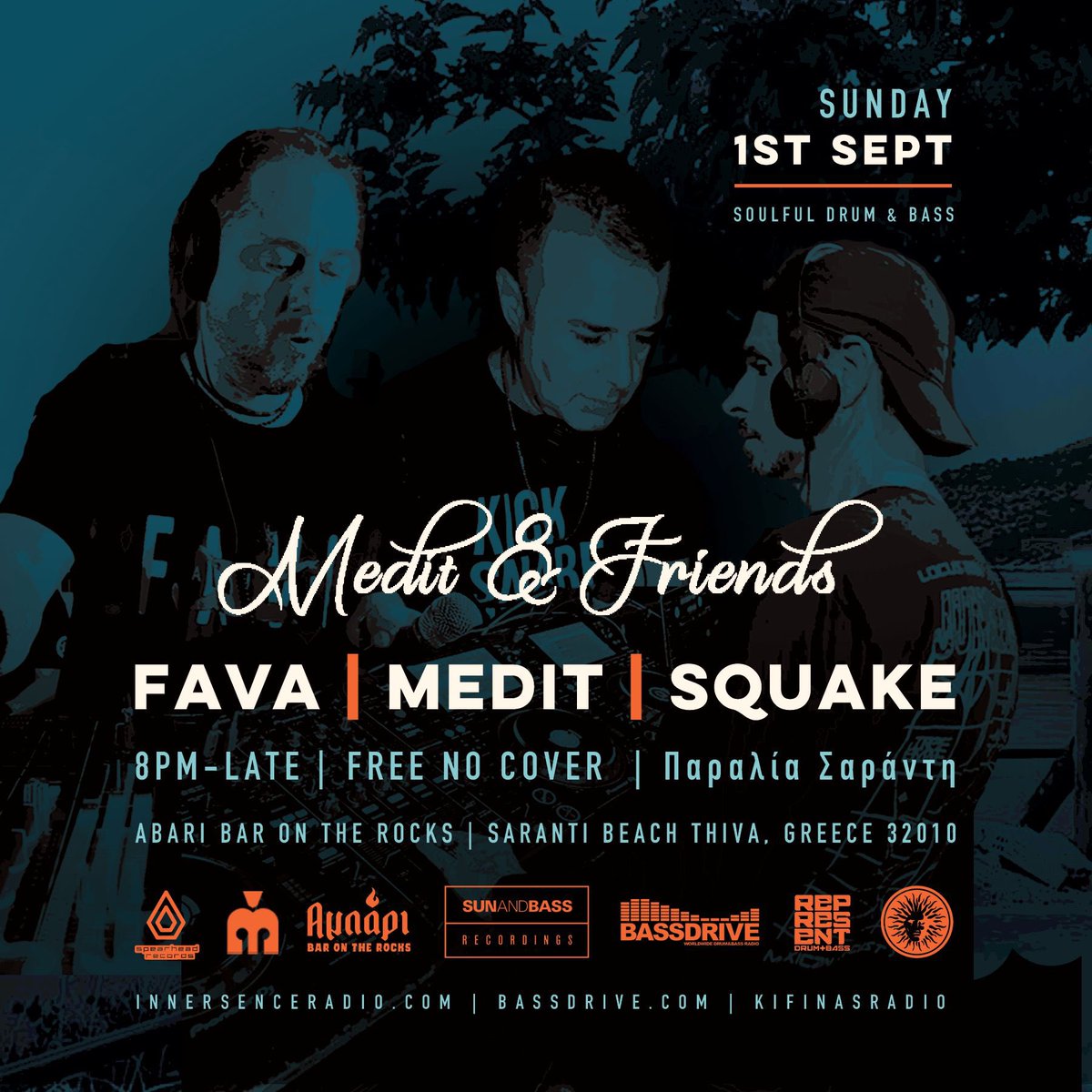 The ultimate 💙🩵🇬🇷 drum and bass event of the summer 2024. DJMEDIT 🎵 hosts his soul brothers / friends <a href="/MCFAVA/">MC Fava</a> &amp; Squake down at Saranti Beach / @ Abari Beach Bar. Not to be missed ! 🎵🙏🏼☮️🌊☀️🔆🩵💙🇬🇷👊🏽