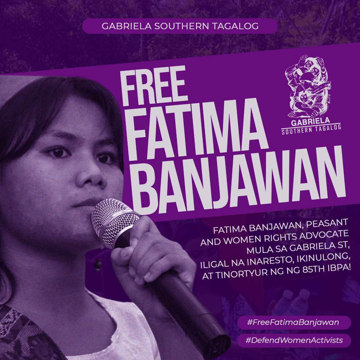 𝗙𝗔𝗧𝗜𝗠𝗔 𝗕𝗔𝗡𝗝𝗔𝗪𝗔𝗡, 𝗣𝗘𝗔𝗦𝗔𝗡𝗧 𝗔𝗡𝗗 𝗪𝗢𝗠𝗘𝗡 𝗥𝗜𝗚𝗛𝗧𝗦 𝗔𝗗𝗩𝗢𝗖𝗔𝗧𝗘 𝗠𝗨𝗟𝗔 𝗦𝗔 𝗚𝗔𝗕𝗥𝗜𝗘𝗟𝗔 𝗦𝗢𝗨𝗧𝗛𝗘𝗥𝗡 𝗧𝗔𝗚𝗔𝗟𝗢𝗚, 𝗜𝗟𝗜𝗚𝗔𝗟 𝗡𝗔 𝗜𝗡𝗔𝗥𝗘𝗦𝗧𝗢, 𝗜𝗞𝗜𝗡𝗨𝗟𝗢𝗡𝗚, 𝗔𝗧 𝗧𝗜𝗡𝗢𝗥𝗧𝗬𝗨𝗥 𝗡𝗚 85𝗧𝗛 𝗜𝗕𝗣𝗔!

#FreeFatimaBanjawan