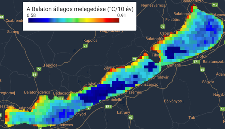 ViktorToth4's tweet photo. We looked at how the water temperature in Lake Balaton has changed over the last 20 years. Using satellite data we found that the temperature of the lake has risen by 0.7°C per decade, i.e. it has already risen by 1.4°C since the beginning of the millennium. https://t.co/bZyxo9h2Io