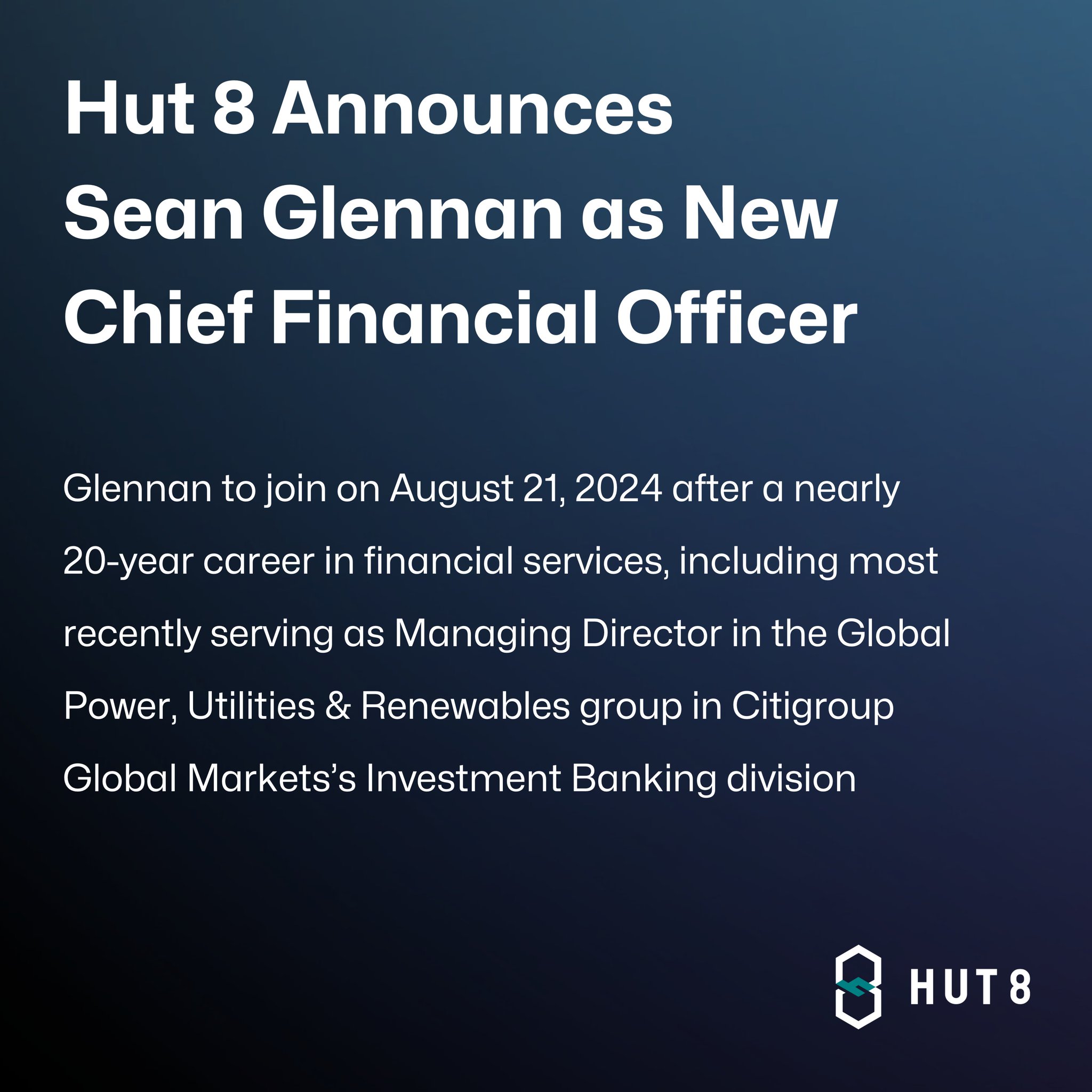 Hut 8 on X: "Today we announced that Sean Glennan will become ...