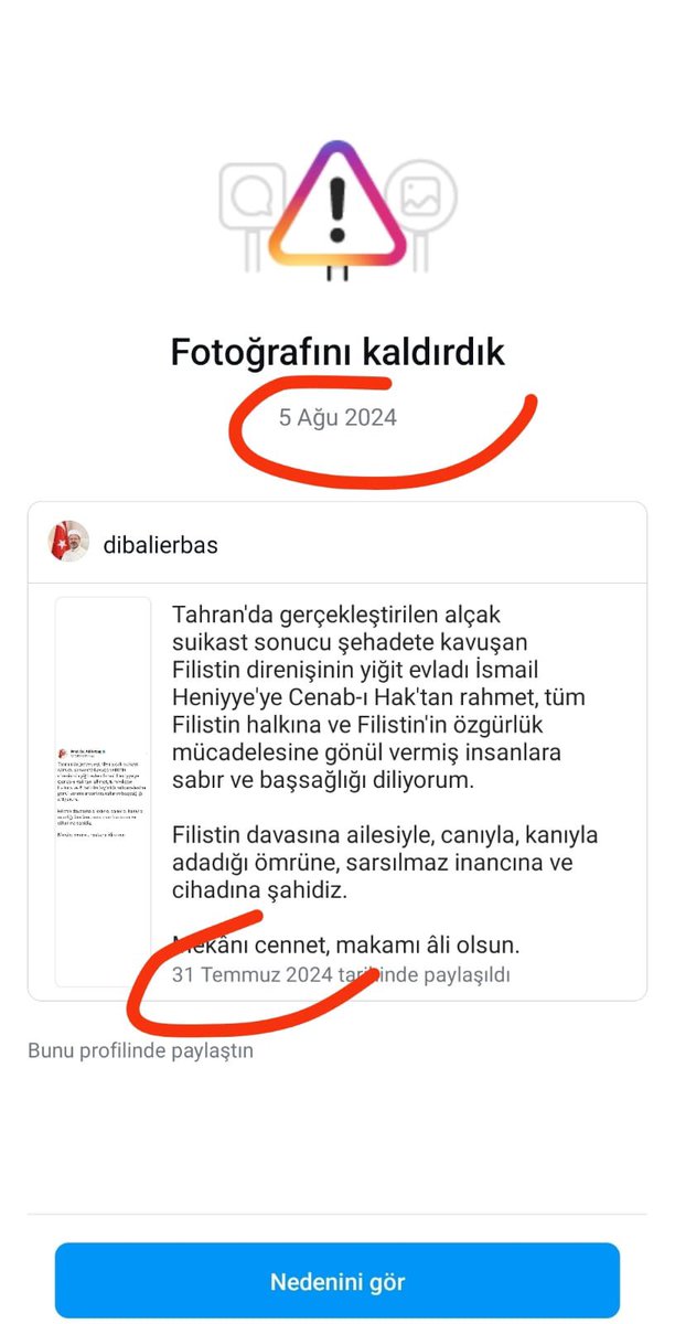 Cuma günü Facebook’ta Diyanet İşleri Başkanlığı sayfasında paylaşılan Şehid İsmail Haniye için kılınan gıyabi cenaze namazı canlı yayınını silen ve hesaba ceza veren Meta yeni bir skandala imza attı. 

Meta İnstagramda Diyanet İşleri Başkanımız Prof. Dr. Ali Erbaş hocamızın