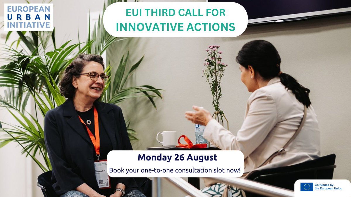 EUI_Initiative's tweet photo. Do you need help with your project application for our third #InnovativeAction Call?
Schedule an online session for a one-to-one consultation with a member of the EUI Secretariat!
📅When ? : twice a week starting on Monday, 26 August
🔗https://t.co/LYh5cfAof1
#EUI4yourcity https://t.co/7mdtRI3Hx4