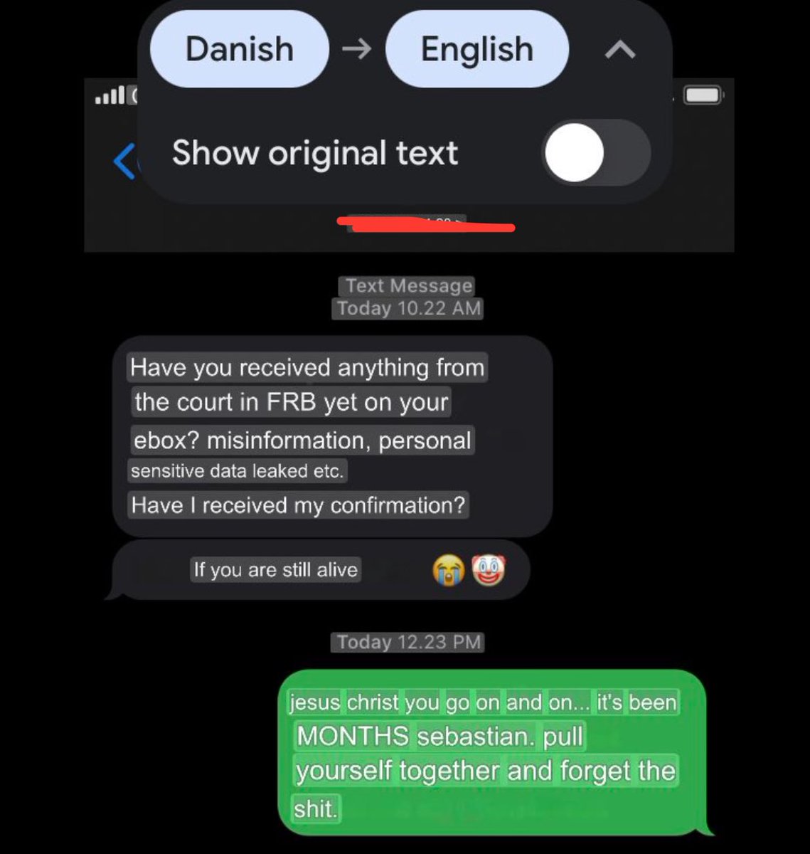 Update:

Contaminate is still actively contacting his victim on various numbers and claims to be taking legal action against her