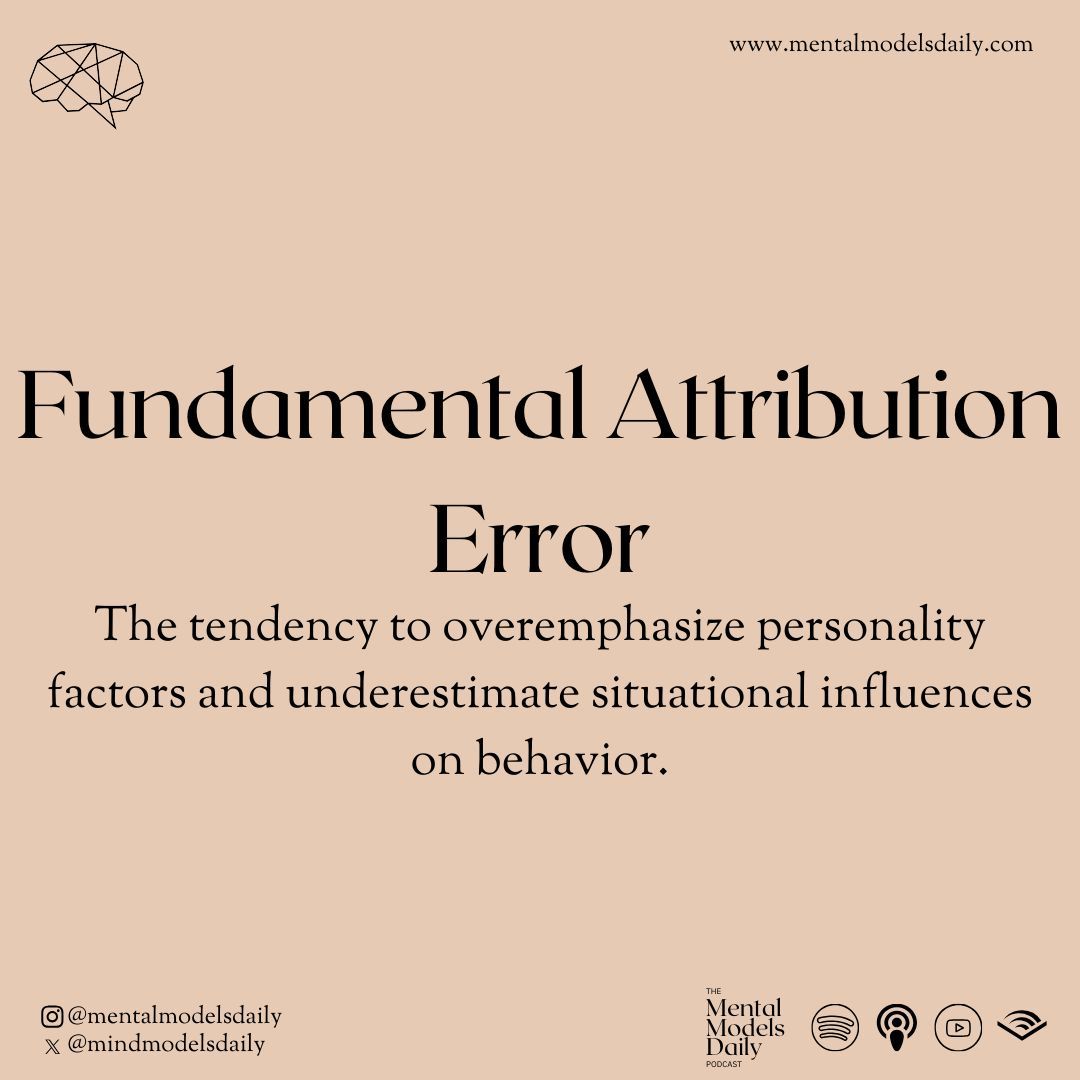 mindmodelsdaily's tweet image. &quot;Is it them or their circumstances? Understand the &apos;Fundamental Attribution Error&apos; to judge situations more fairly. 🧠👥 #FundamentalAttributionError #MentalModels #Psychology #SocialPerception #Bias #Empathy&quot;