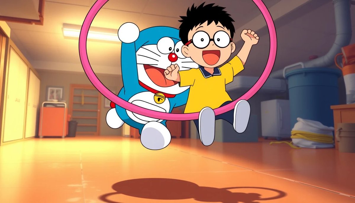 flux タレント再現④ Doraemon and Nobita fly through a pink hula