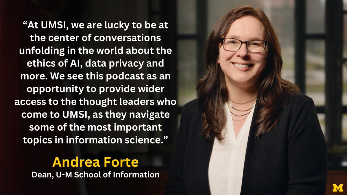 UMich's tweet photo. Information Changes Everything is @UMSI's new podcast highlighting news and research from the world of information science. Check out the first ten episodes on topics including the future of automotive UX and anticipating AI failures in healthcare. https://t.co/YNHiy4ykZr https://t.co/FUUylObGDs