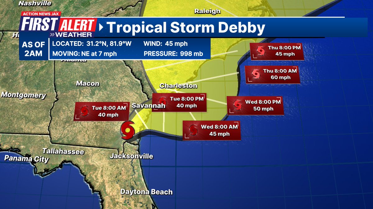 MikeFirstAlert's tweet photo. #firstalertwx "Talking the Tropics With Mike": https://t.co/LaKKWsT4lx - more rain on the way for parts of NE Fl./SE Ga. as #Debbi heads for the W. Atlantic @ActionNewsJax @WOKVNews ... very heavy rain & tornado threat continues for the parts of the Carolina's https://t.co/4fOgvYaYRq