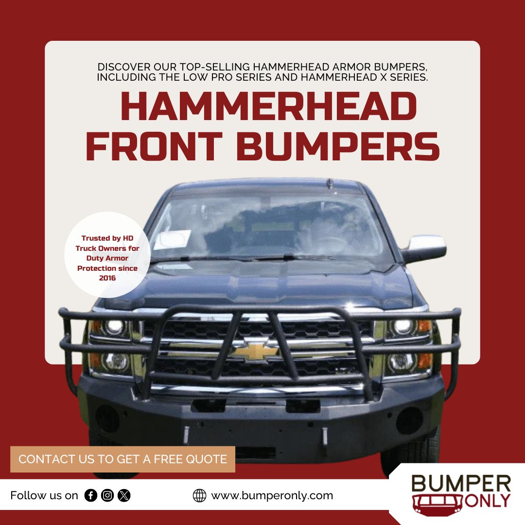 BumperOnly's tweet photo. ๐ก๏ธ Upgrade Your Truck with Hammerhead Front Bumpers! ๐ Discover our top-selling Hammerhead Armor Bumpers, including the Low Pro Series and Hammerhead X Series.
.
โบContact us to get a free quote - https://t.co/Kurc1Wgmmu
#frontbumper #truckaccessories #automobile https://t.co/UkE9DF10w8
