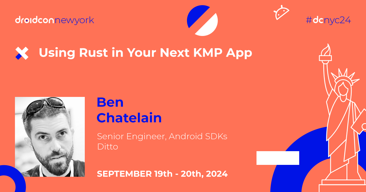 Make sure to catch <a href="/phatblat/">Ben Chatelain</a> at #dcnyc24 ✨

In this #AndroidDev session, dive into how to use #Rust in a #KMP app's core #Android SDK, why it’s beneficial, &amp; challenges faced with Ditto #SDK.

nyc.droidcon.com/ben-chatelain/