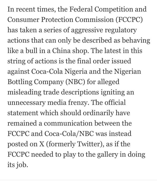 ObaNaughty's tweet photo. Nigeria have the potential to be a tech and business hub in Africa but the FCCPC is the torn in our flesh.
Instead of being friendly to businesses, it’s been hostility...Heavy fines on Coca-Cola and Meta is just unnecessary show of force
#FCCPCintegrityatstake https://t.co/nTlIIgePby
