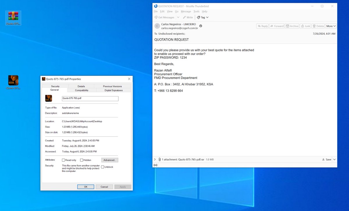 kddx0178318's tweet image. #GuLoader that has a huge visible PowerShell console for 1 second once launched.

Quots-875-765-pdf.rar &amp;gt; Quots-875-765-pdf.exe

Signed by Slettetilladelser Fishtailed Unindividualized
valid from 1/18/2024 to 1/17/2027