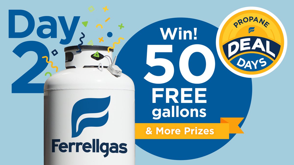 Ferrellgas's tweet photo. It’s time for today’s #PropaneDealDays prize package! We’re giving 15 winners 50 FREE gallons each, plus two 30 oz. travel cups, two cooler bags, AND a set of stainless-steel #BBQ tools. 😎 Enter here – https://t.co/ufkDapt58B. Winners will be drawn at 5 p.m. CT. #FuelLifeSimply https://t.co/A9ZmI8C8Ju