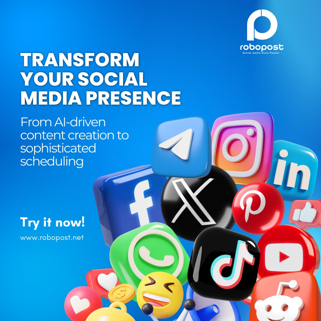robopostnet's tweet image. 🚀 Robopost effortlessly automate and schedule posts across various social media platforms.✨ Save time, boost engagement with our all-in-one platform. 🌟💪📈

#Robopost #SocialMediaManagement #AutoPoster #ContentScheduler #DigitalMarketing #BoostEngagement #MarketingTools