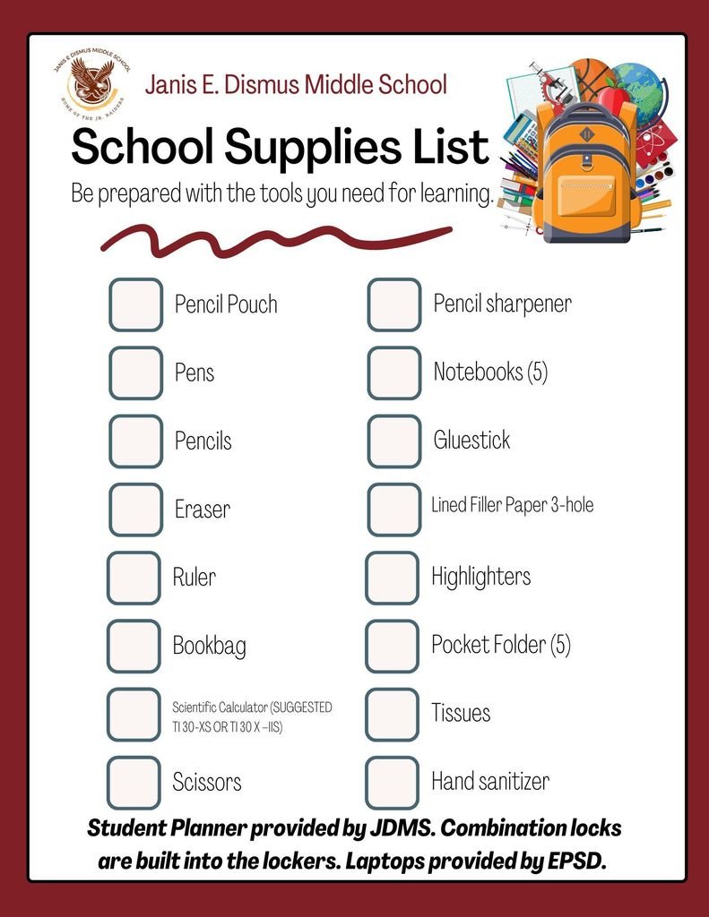 The JDMS School Supply List is now available!