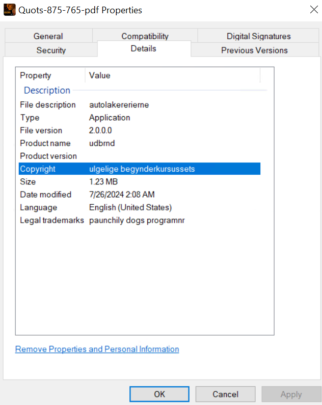kddx0178318's tweet image. #GuLoader that has a huge visible PowerShell console for 1 second once launched.

Quots-875-765-pdf.rar &amp;gt; Quots-875-765-pdf.exe

Signed by Slettetilladelser Fishtailed Unindividualized
valid from 1/18/2024 to 1/17/2027