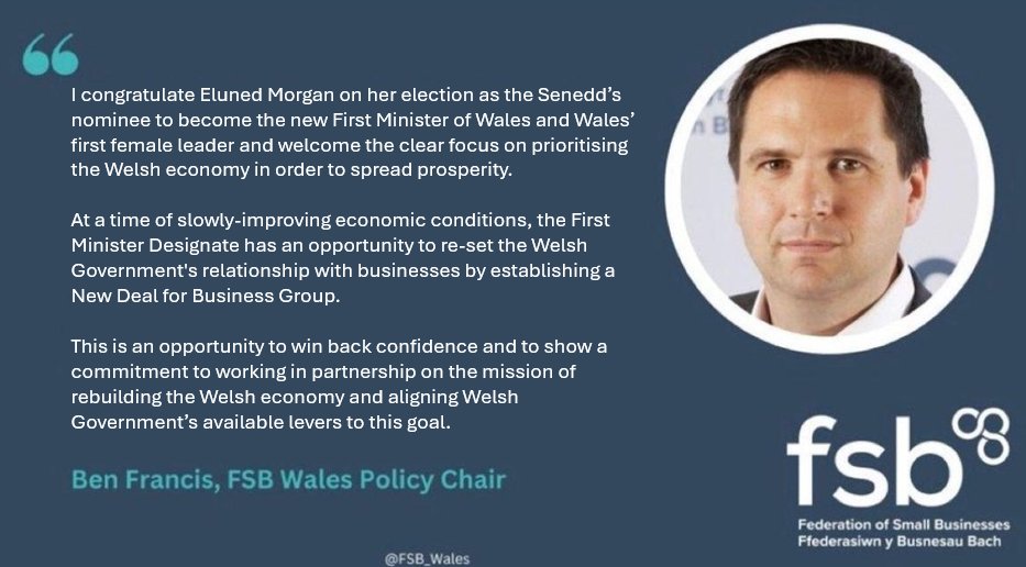 Wales FSB Cymru (@fsb_wales) on Twitter photo <a href="/DBenFrancis/">Ben Francis</a> congratulates Eluned Morgan on her election as the Senedd's nominee for First Minister and Wales’ first female leader
Llongyfarchiadau i Eluned Morgan ar gael ei hethol yn Brif Weinidog gan y Senedd - <a href="/PrifWeinidog/">Eluned Morgan</a> benywaidd cyntaf Cymru
fsb.org.uk/resources-page… <a href="/DBenFrancis/">Ben Francis</a> congratulates Eluned Morgan on her election as the Senedd's nominee for First Minister and Wales’ first female leader
Llongyfarchiadau i Eluned Morgan ar gael ei hethol yn Brif Weinidog gan y Senedd - <a href="/PrifWeinidog/">Eluned Morgan</a> benywaidd cyntaf Cymru
fsb.org.uk/resources-page…