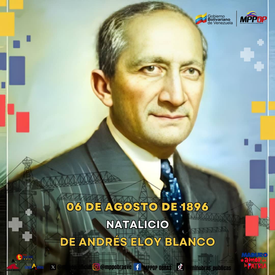#6Ago 🇻🇪 1896: Nace en Cumaná "El Poeta del Pueblo" Andrés Eloy Blanco. Eminente escritor; orador, insigne poeta, abogado, humorista, aferrado a la justicia social. Ministro de Relaciones Exteriores por el Pdte. Rómulo Gallegos.

<a href="/NicolasMaduro/">Nicolás Maduro</a> <a href="/GRaulparedes/">Gral. Raúl Paredes</a> #LoQueDigaNicolás