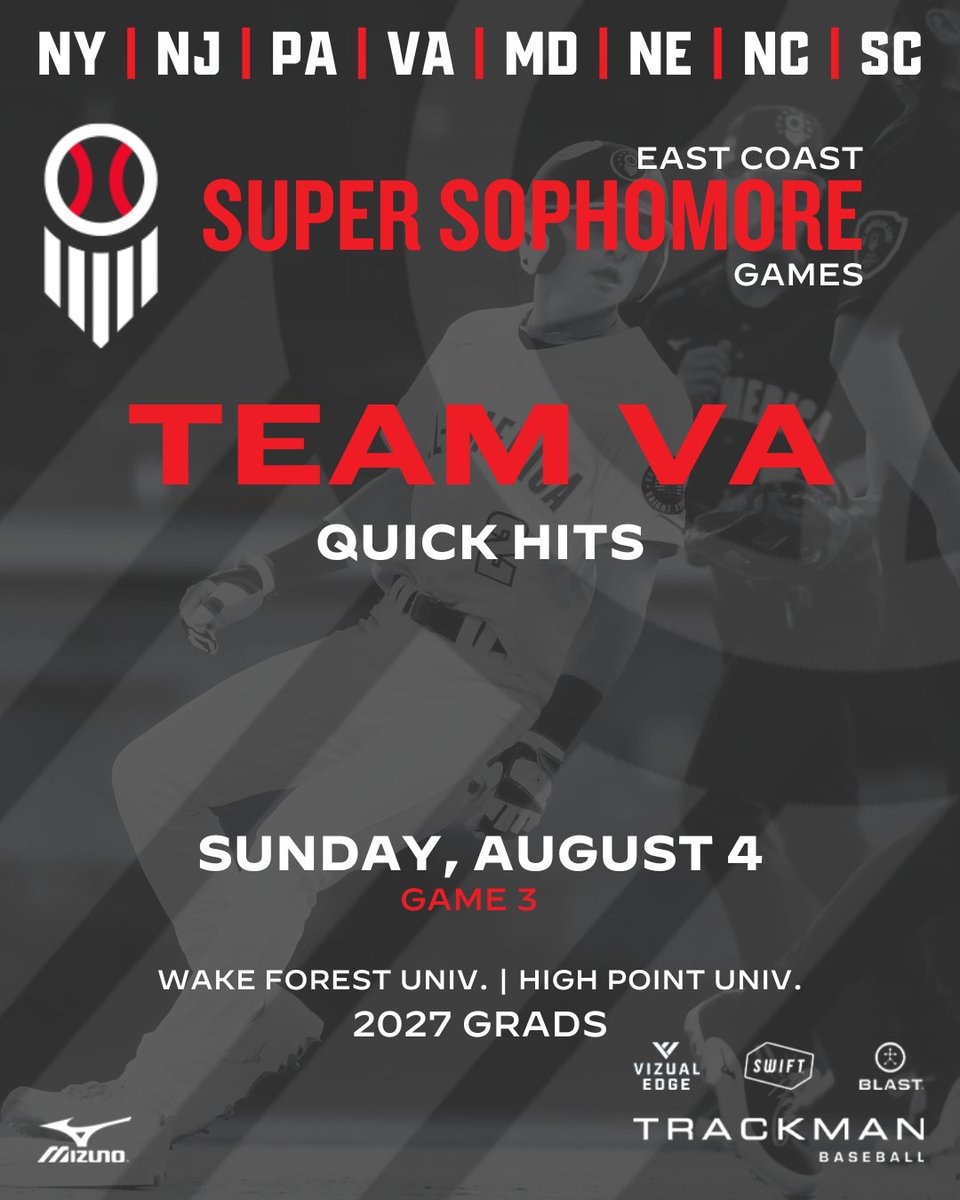 PrepBaseballVA's tweet photo. ⚠️EAST COAST SUPER SOPHOMORE GAMES⚠️
Sunday Game Quick Hits
📹 and ✍️ on #TEAMVA from Sunday's Game Action
Full Event Stats➡️ https://t.co/qDlhLwJFUx
Quick Hits ➡️ https://t.co/6elItQrAQY
#PBSSG24 | @PrepBaseball https://t.co/LgNJIBROvM