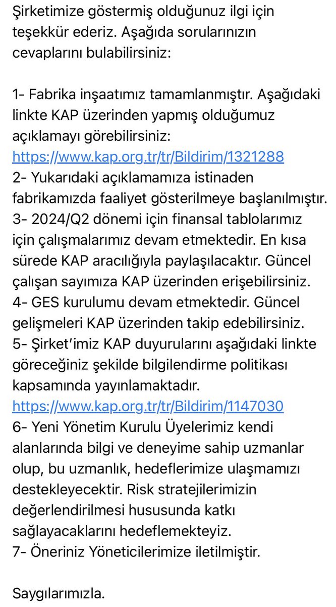 #SAYAS yatırım ilişkileri soru-cevap: