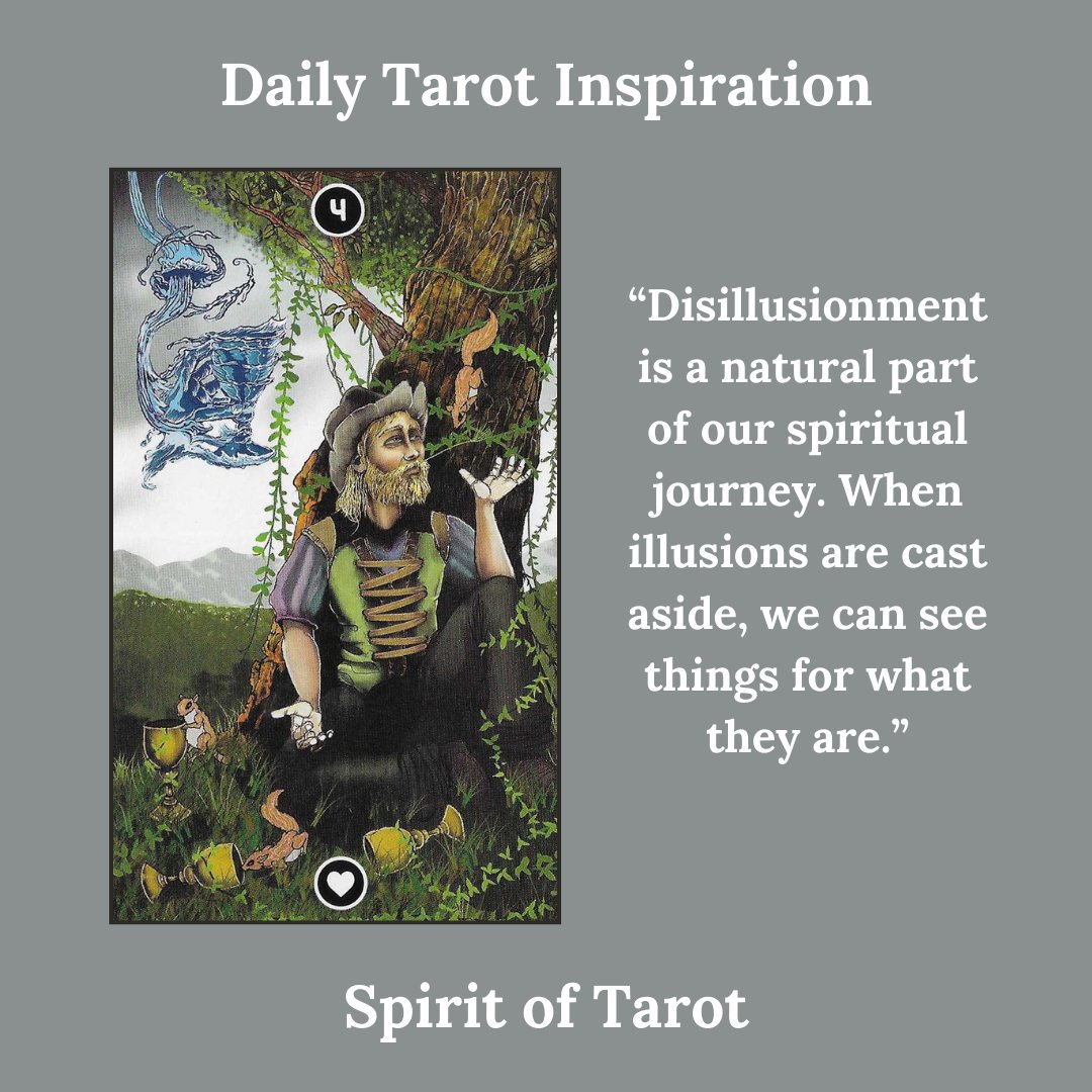 Spirit_of_Tarot's tweet photo. The 4 of Cups is a "wake-up" call. Time to cut through the haze, come out of the fog, and see things as they are. Hey! Things are actually looking good. There are opportunities waiting for you. Shake it off, get up, and get going again. #dailytarot #4ofcups #tarotinspiration https://t.co/yIHZRTgu2p