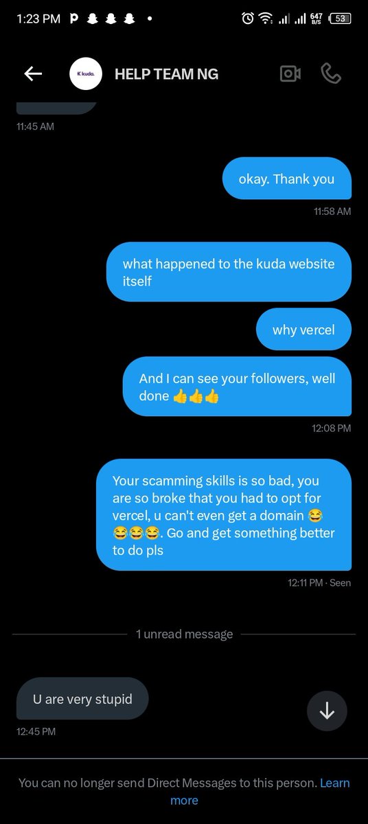 Funny how these scammers think some of us are dummies.. This one sent a vercel link to me to log in when I dropped a complaint about a failed transaction on the kuda app. 
Guys let's be careful, these scammers are not joking at all. 
You can go to Kuda website instead