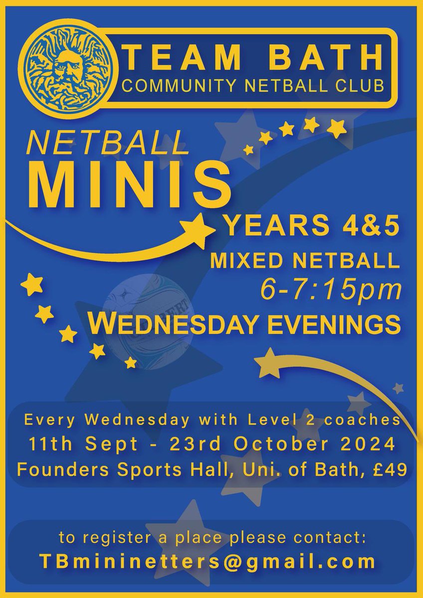 TeamBathNetballClub (@teambathnc) on Twitter photo We are pleased to announce our Netball Minis sessions for Years 3, 4 and 5, open to girls and boys! To register or for more information, please email tbmininetters@gmail.com ๐๐
#netball #mininetters
<a href="/AvonNetball/">Avon Netball Association</a> <a href="/NetballSW/">Netball South West ๐</a> We are pleased to announce our Netball Minis sessions for Years 3, 4 and 5, open to girls and boys! To register or for more information, please email tbmininetters@gmail.com ๐๐
#netball #mininetters
<a href="/AvonNetball/">Avon Netball Association</a> <a href="/NetballSW/">Netball South West ๐</a>