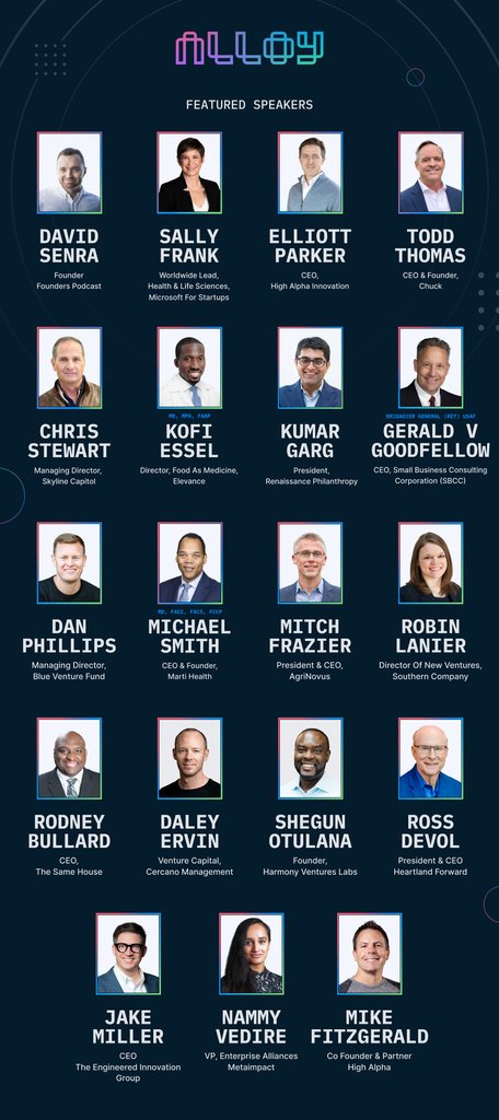 #Alloy2024 — our annual Venture-Building Summit for innovators, investors, and entrepreneurs — features a lineup of speakers who are tackling the world's biggest problems head on.

Get your ticket(s) today, and join us September 10th in Atlanta: alloy2024.eventbrite.com