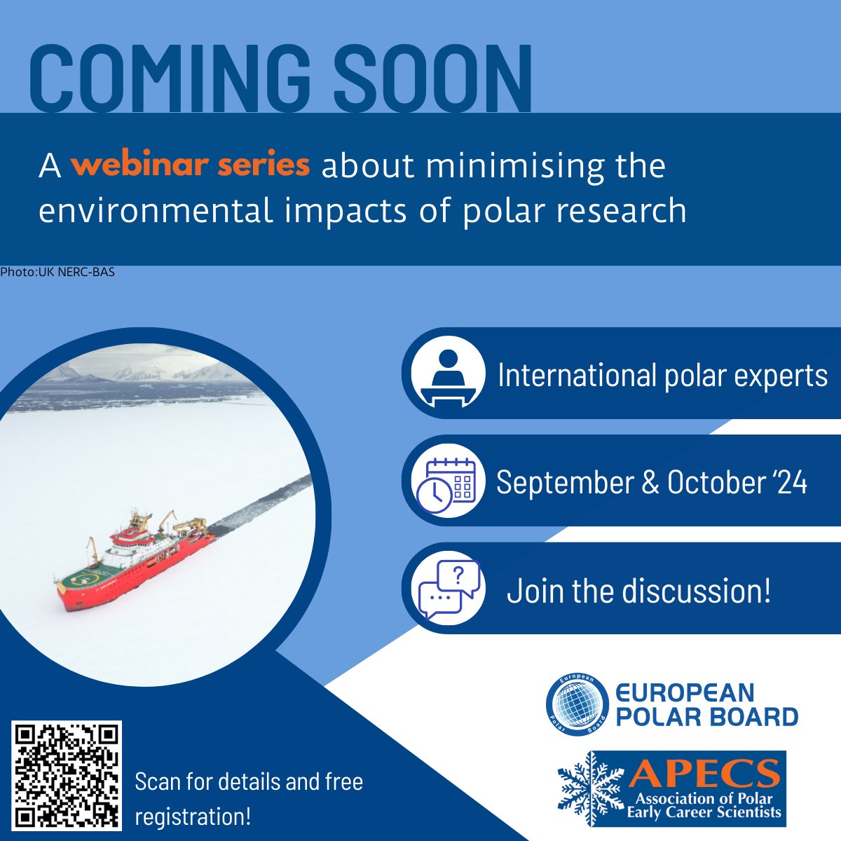 EuPolarBoard's tweet image. ❄️ Join the EPB and #APECS for the upcoming webinar series on the environmental impact of #polarresearch taking place in September and October 2024!

👉 More information: europeanpolarboard.org/news-events/ne…