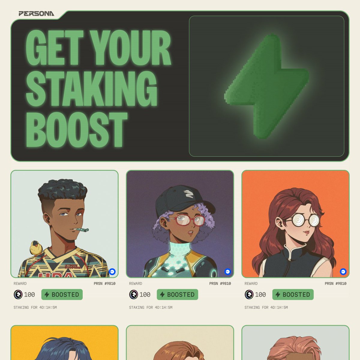 Want to earn boosted UNA rewards by staking your Persona?

Well now you can

Every 1,000 points you get on the Persona Platform give you a staking boost that can be applied to a staked Persona to earn more UNA every day

Happy staking 🅿️🥩