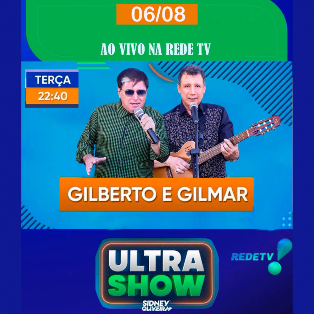Hoje, estaremos AO VIVO, na Rede TV a partir das 22h40, com @geraldoluistv .
@oultrashow <a href="/redetv/">RedeTV!</a> 

#gilbertoegilmar