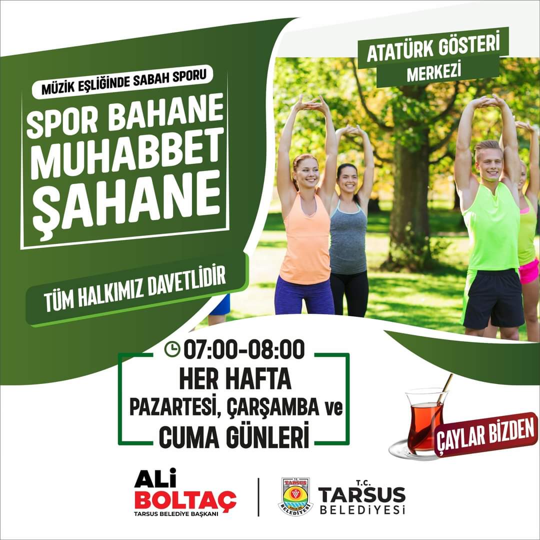 belda16's tweet photo. Spor Bahane, Muhabbet Şahane☺️

Müzik eşliğinde sabah sporuna katılmaya ne dersiniz? 👟

Üstelik çaylar bizden🍵

📅 Her hafta Pazartesi, Çarşamba ve Cuma
🕢 07:00-08:00
📍 Atatürk Gösteri Merkezi
🕢 06:30 Kleopatra Kapısından araç kalkacaktır 

Tüm halkımız davetlidir. https://t.co/CcbC3Syhvr