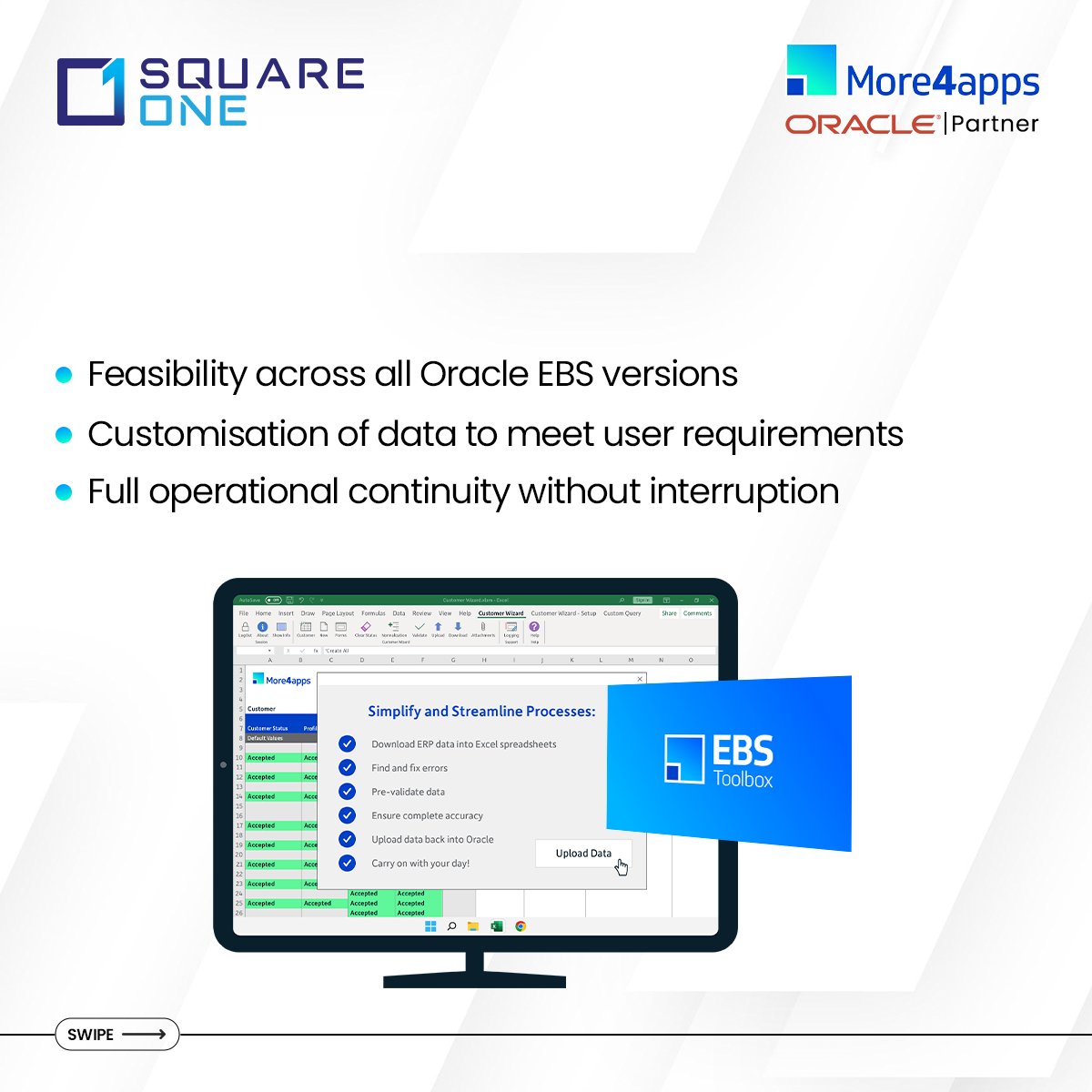 squareonemea's tweet image. Explore the core capabilities of More4apps EBS Toolbox for data migration by connecting with SquareOne Technologies. 

Schedule a consultation with our experts to learn more! 
lnkd.in/eHspDVw

#SquareOne #DataMigration #EnterpriseOperations #Data #EBSToolBox