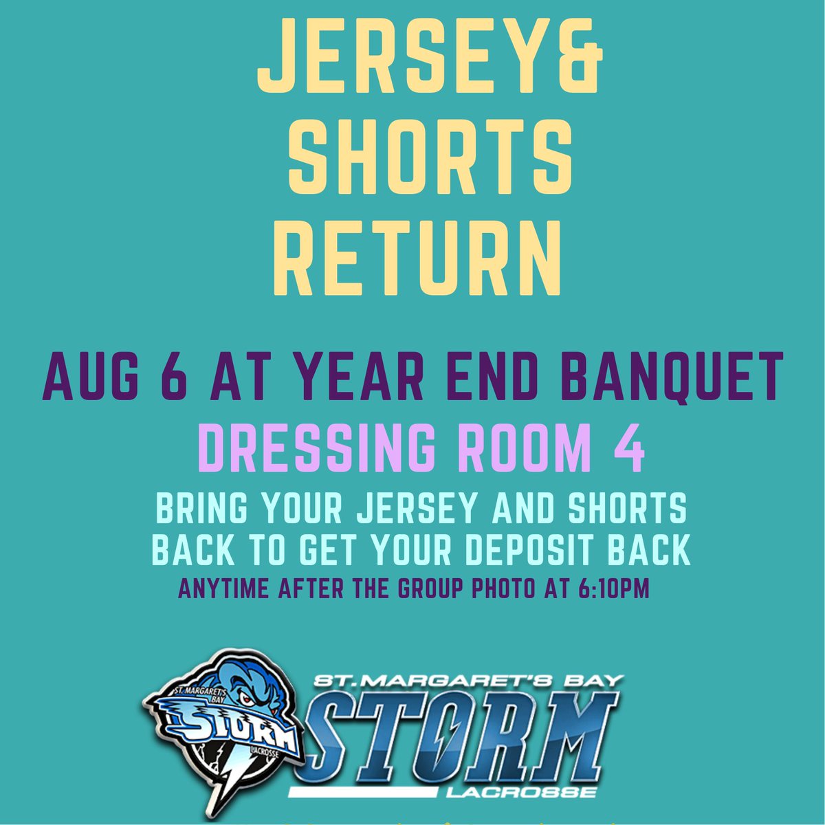 Todays the day Tuesday Aug6
Storm year end Celebrations 
For EVERYONE 
(Mini tykes tykes through u17 )