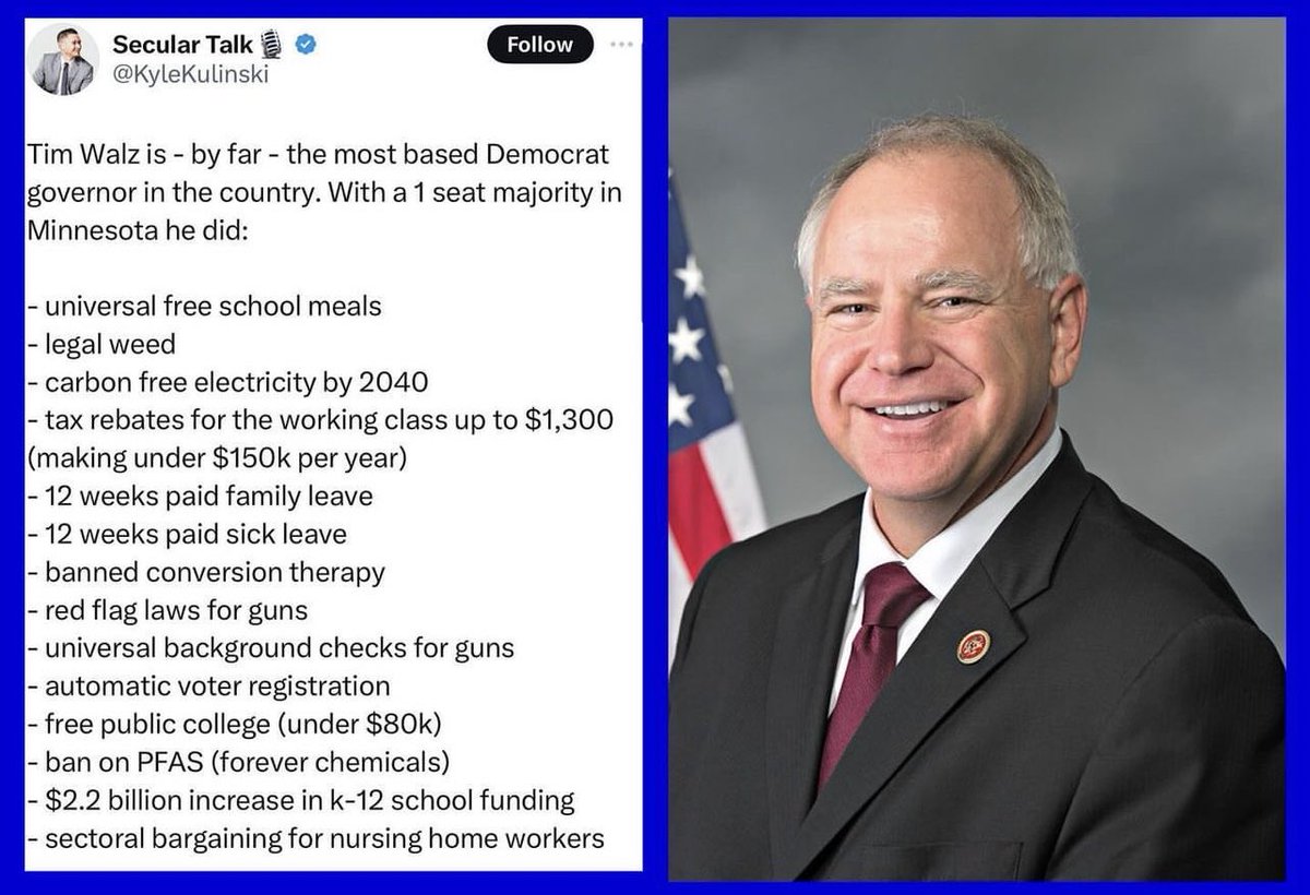 What Tim Walz achieved in ONE term as Governor 

#Kamala2024