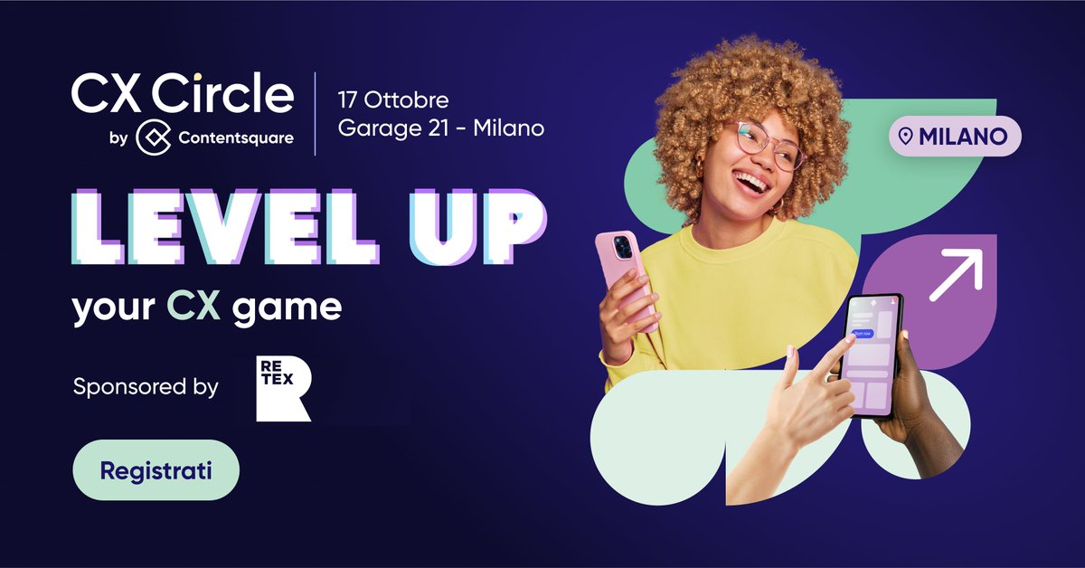 #Retex sarà Gold Sponsor al #CXCircle di <a href="/Contentsquare/">Contentsquare</a> (Milano | 17.10). Si parlerà di #CustomerExperience #UserExperience #Omnichannel #IntelligenzaArtificiale e di altri trend che possono soddisfare le esigenze dei clienti. Vai all'agenda e iscriviti: shorturl.at/POhR7