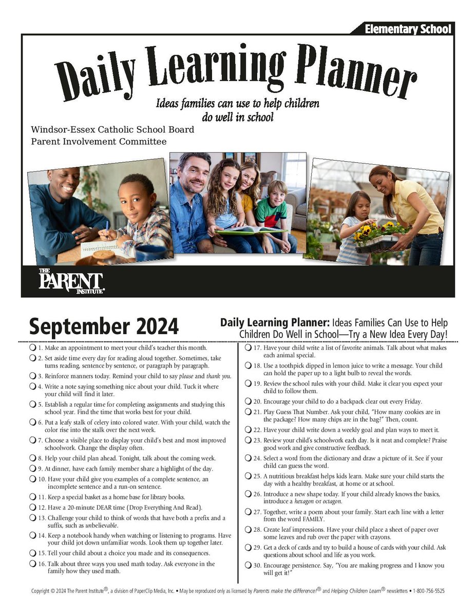 Panther Parents: Please see the Daily Learning Planner (Elementary School) for the month of September 2024.