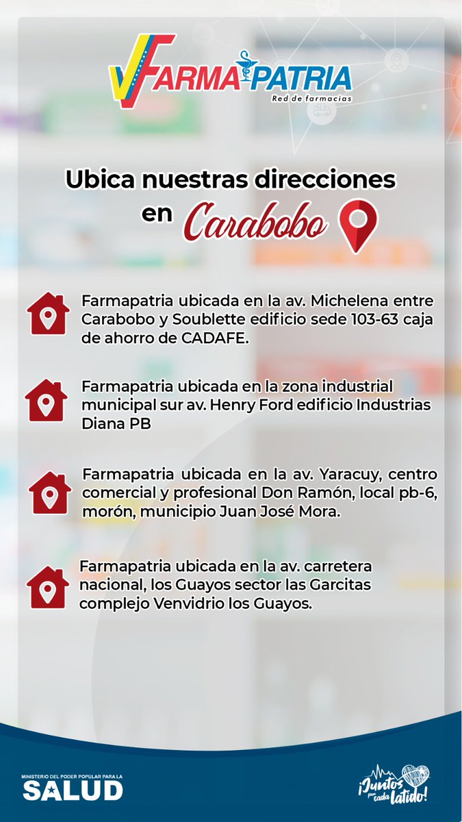 FarmapatriaV's tweet photo. 🔹Sedes en Carabobo y Cojedes https://t.co/b2HZNJZIhp