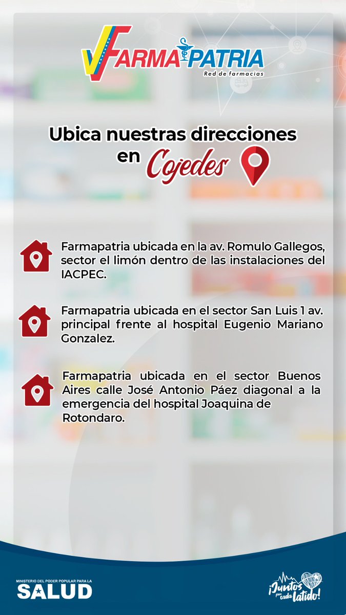 FarmapatriaV's tweet photo. 🔹Sedes en Carabobo y Cojedes https://t.co/b2HZNJZIhp