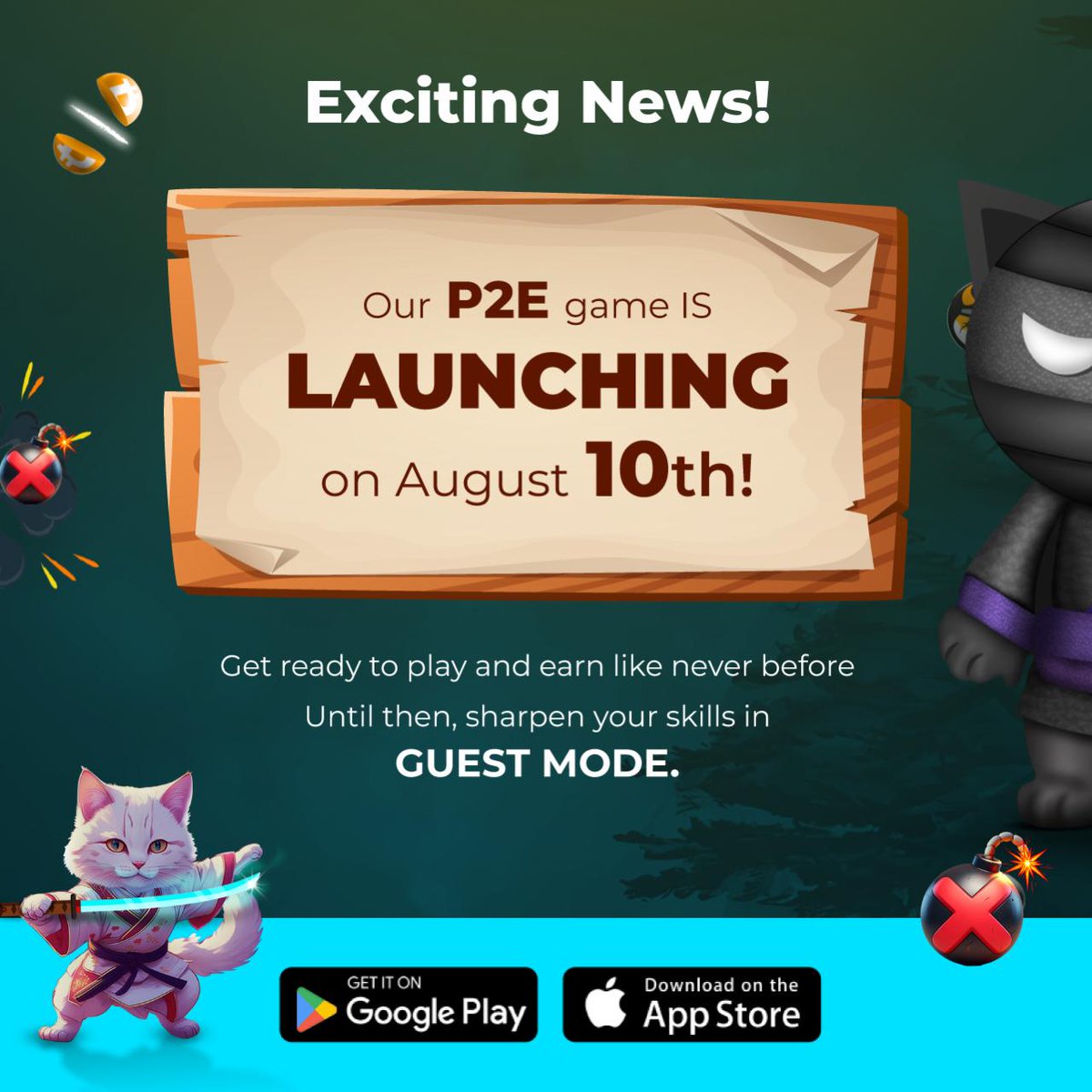 🚀 Exciting News! Our P2E game is launching on August 10th! 🗓️
Get ready to play and earn like never before! 💰

Until then, sharpen your skills in guest mode. 🎮✨
🕹AppleStore: apps.apple.com/us/app/kfucat/…
🕹PlayStore:
play.google.com/store/apps/det…

#GameLaunch #PlayToEarn