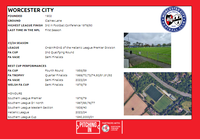 A rare new club joining as <a href="/HellenicLeague/">Hellenic League</a> champions, but with a name known from the early days of the now National Leagues and history with the Southern League and Welsh Cup

Here's the info on <a href="/WorcesterCityFc/">Worcester City FC</a>