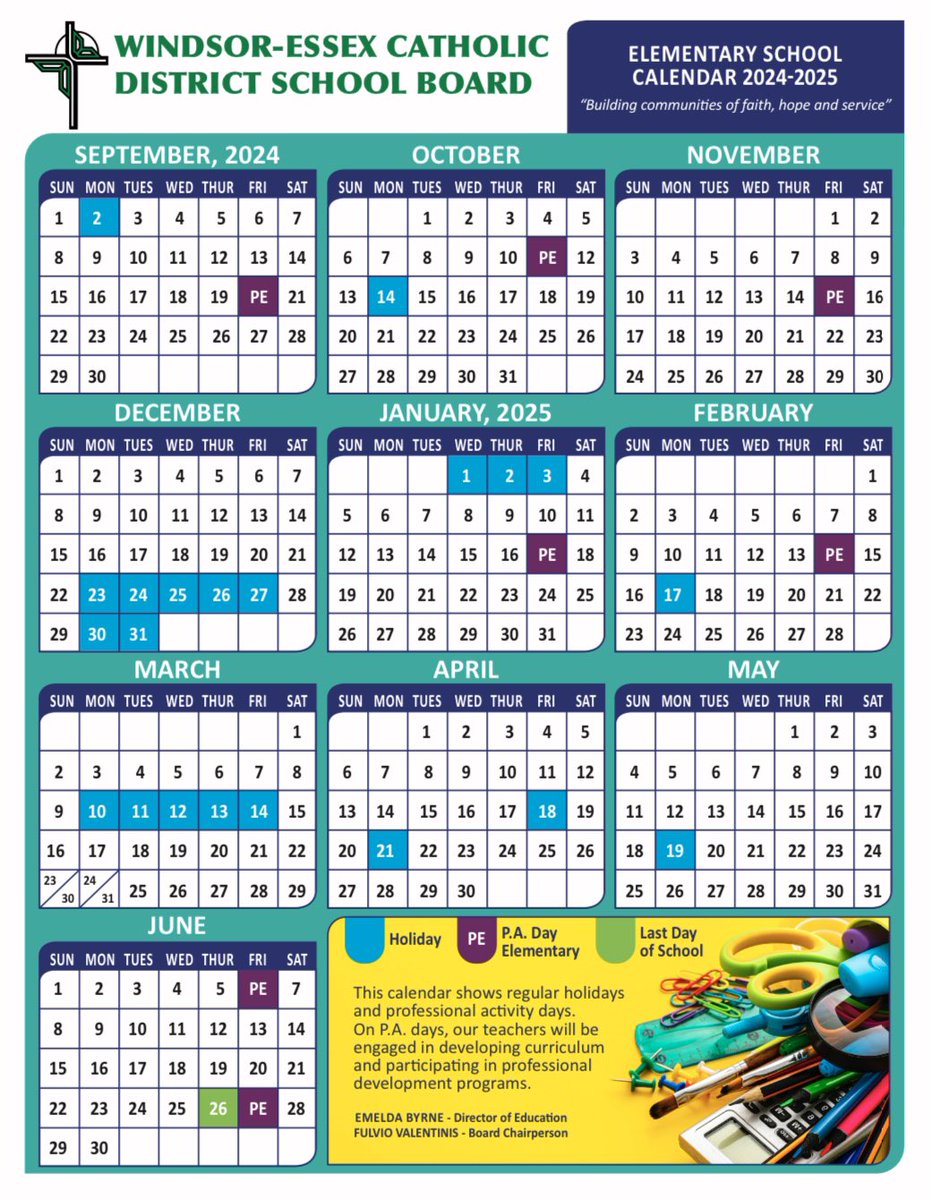 Panther Families: Please see the WECDSB 2024/2025 elementary school year calendar.