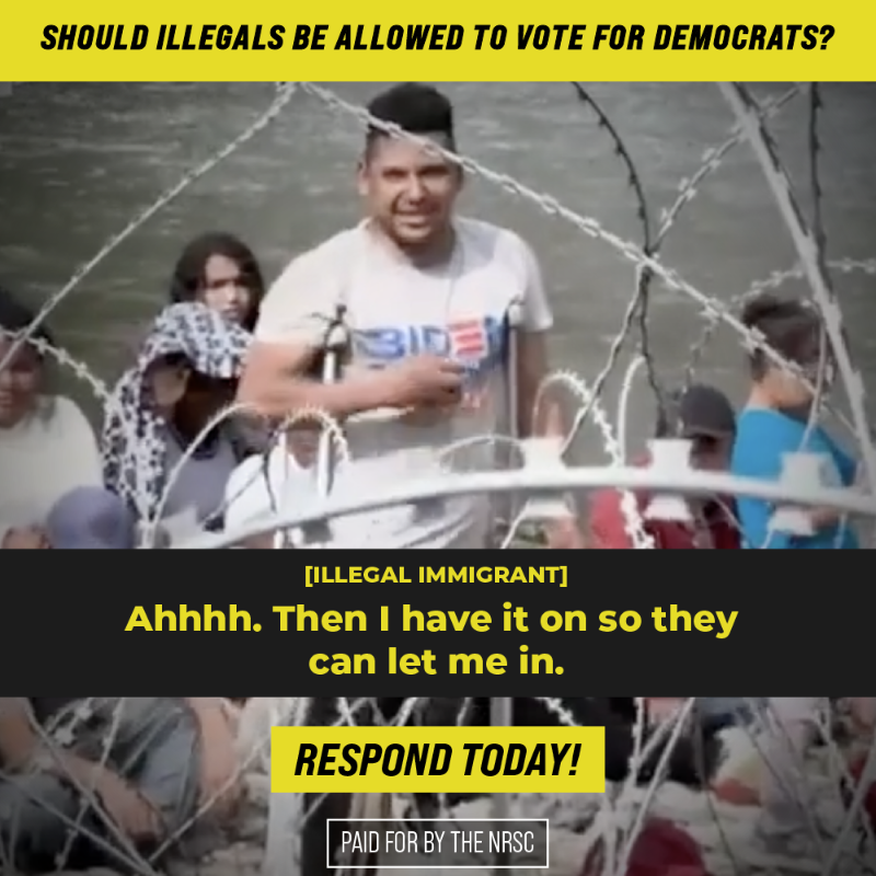 NRSC's tweet photo. 🗳️ Democrats know they can't win at the ballot box so they IMPORTED millions of ILLEGALS to vote in our elections.

Do you support this? LET US KNOW →