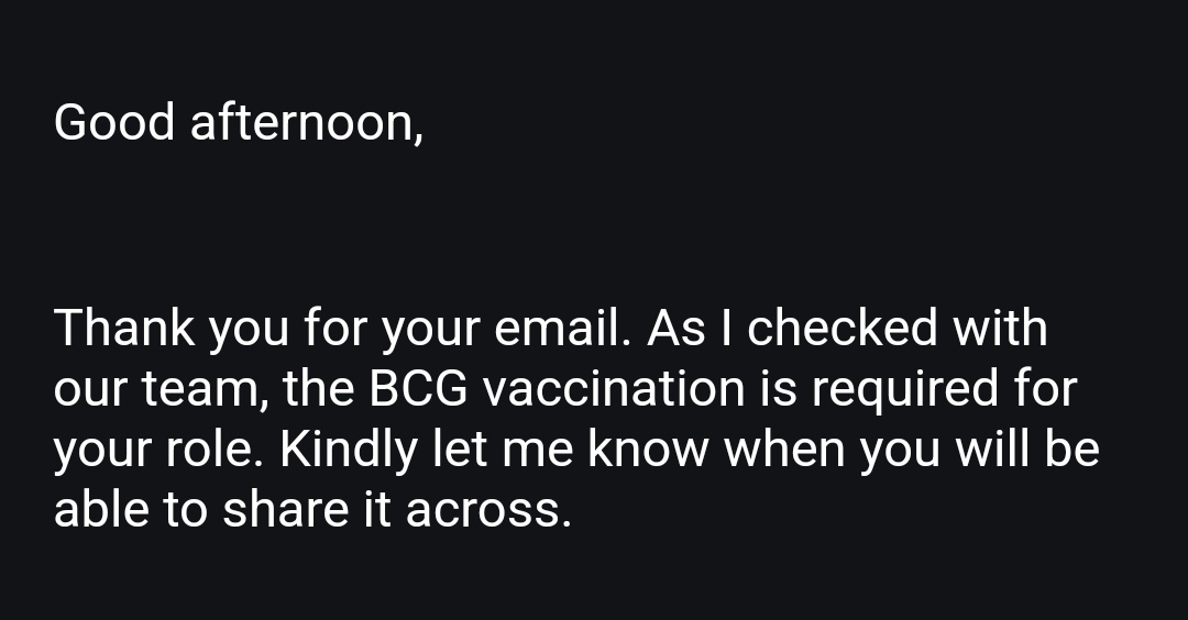 microsophie's tweet photo. Well, as I'm 28 I can't be the only one who's being forced to get the BCG vaccine just to do bank work. Anyone have any ideas around this? 😣 Might have to drop the application https://t.co/wfYWCtqaYE