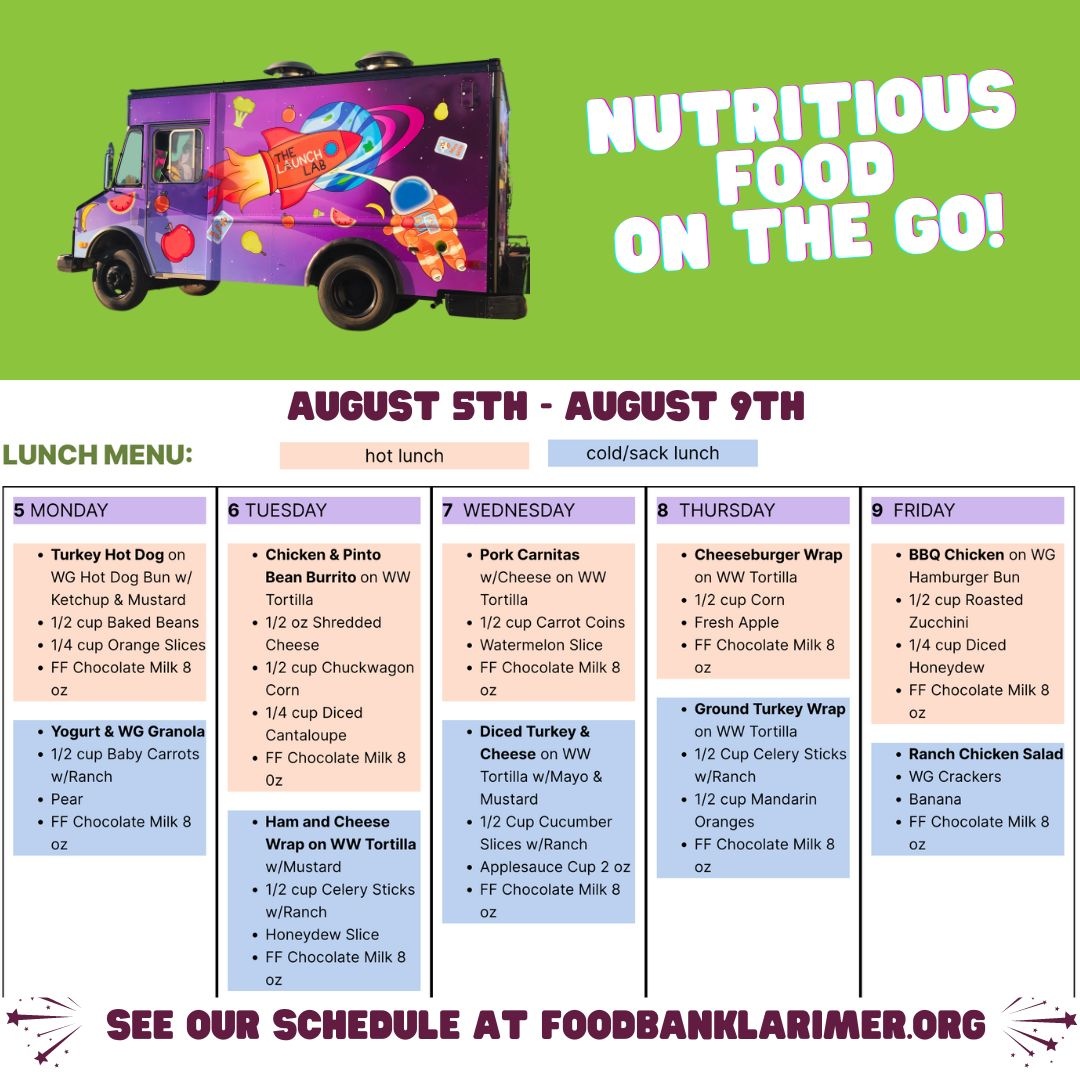 The #LunchLab is bringing healthy lunches and big smiles throughout #LarimerCounty!

See our schedule here: foodbanklarimer.org/the-lunch-lab/