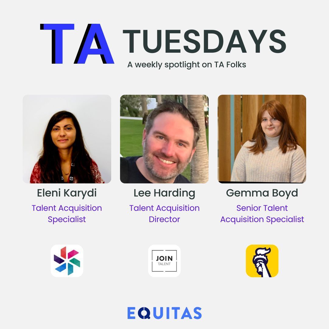 TA Tuesdays 🤩 This week we're featuring some brilliant people in TA 

Eleni Karydi, Talent Acquisition Specialist at Justice Digital
Lee Harding, Talent Acquisition Director at Join Talent, 
Gemma Boyd, Senior Talent Acquisition Specialist at Liberty IT 

#TalentAcquisition #TA